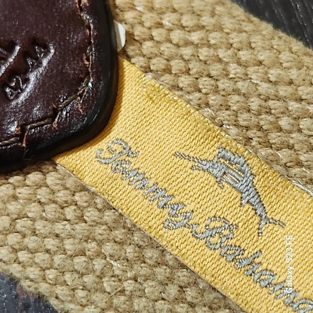 Tommy Bahama Canvas Leather Belt Mens XL 42-44 Tan Brown Casual Coastal Prep